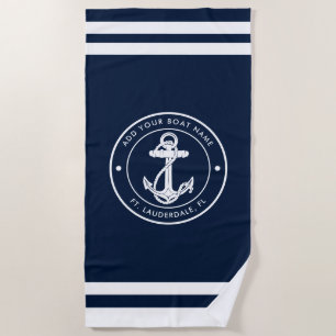 Schiffsanker Nautical Navy Blau und Weiß Benutzerd Strandtuch