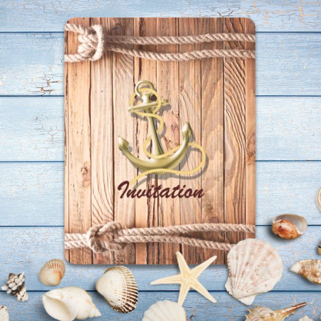 Schiffsanlegeranker Einladung (ship dock wood beach anchor nautical wedding invitation)
