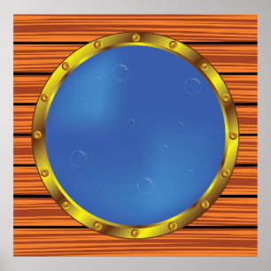 Schiffsbullauge mit blauem Wasser Poster