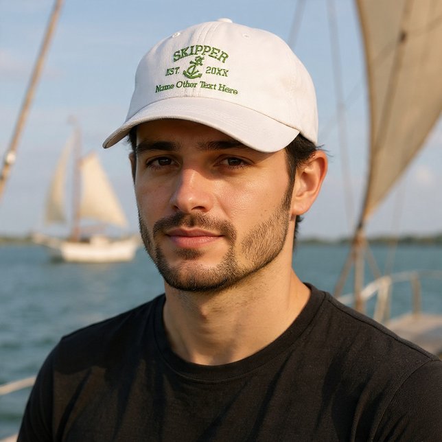 Schiffsführer Mit Anker Personalisiert Bestickte Baseballkappe (Skipper With Anchor Personalized Embroidered Baseball Cap by Ricaso. other colors available)
