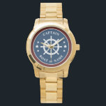 Schiffshilfsrad Schiffskapitän Navy Armbanduhr<br><div class="desc">Ein Nautical Ships Helm - Rad mit Captain Rank oder einem anderen Titel und Ihrem Namen oder Schiffsnamen auf einer stilvollen Uhr. Diese personalisierte Pocket-Uhr wird nicht nur Zeit, sondern auch Spaß machen. Perfekt für den Vatertag, aber auch ein großes Geschenk für jeden Anlass.</div>