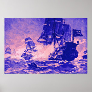 SCHIFFSKAMPF IN BLAU UND PINK POSTER
