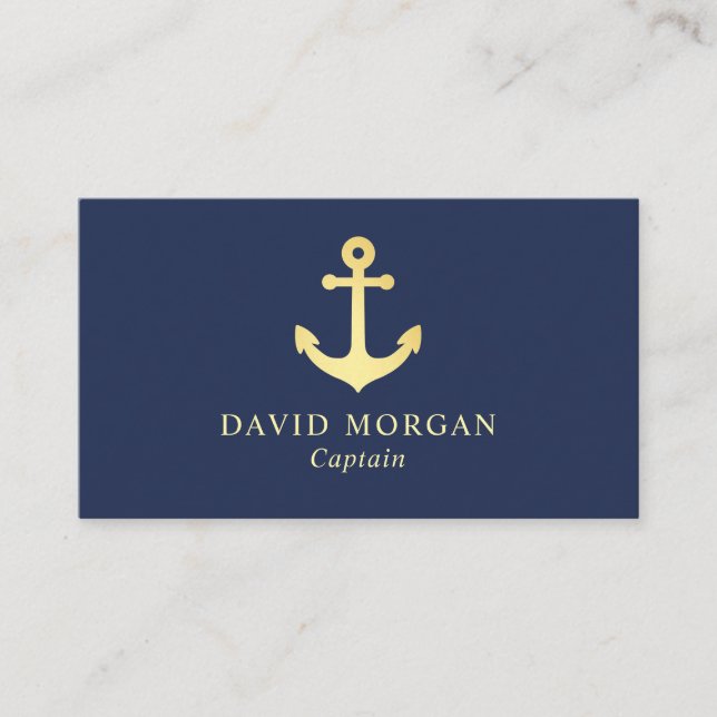 Schiffskapitän Anchor Logo Navy und Gold Visitenkarte (Vorderseite)
