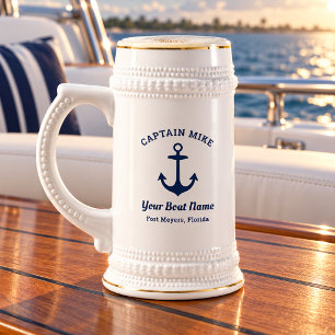 Schiffskapitän Benutzerdefinierter Bootname Hafen Bierglas