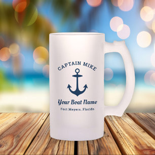 Schiffskapitän Benutzerdefinierter Bootname Hafen Mattglas Bierglas