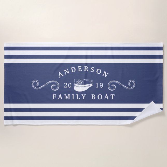 Schiffskapitän für das Schiff von Navy Blue Nautic Strandtuch (Vorderseite)