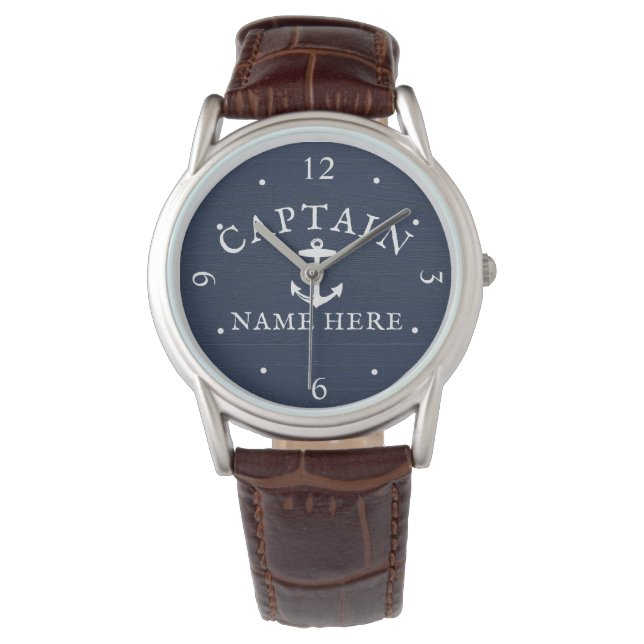 Schiffskapitän Name Nautical Anchor Navy Blue Armbanduhr (Vorderseite)