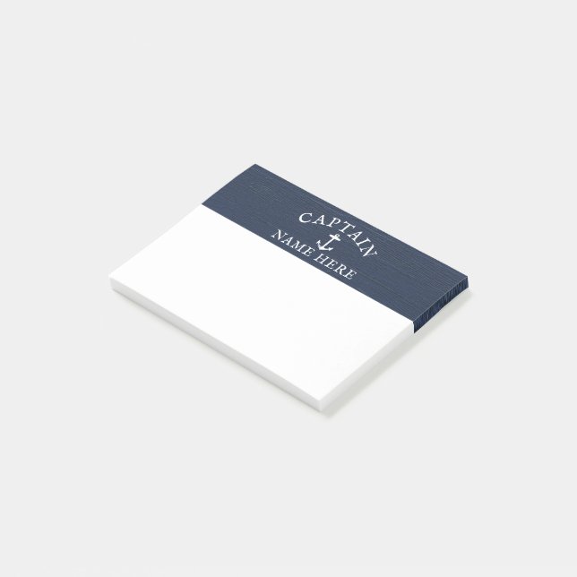 Schiffskapitän Name Nautical Anchor Navy Blue Post-it Klebezettel (angewinkelt)