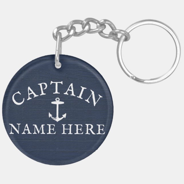 Schiffskapitän Name Nautical Anchor Navy Blue Schlüsselanhänger (Rückseite rechts)