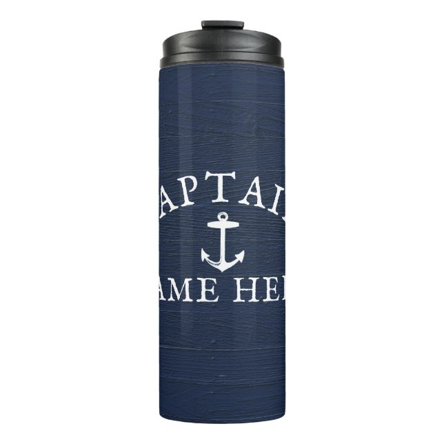 Schiffskapitän Name Nautical Anchor Navy Blue Thermosbecher (Vorderseite)