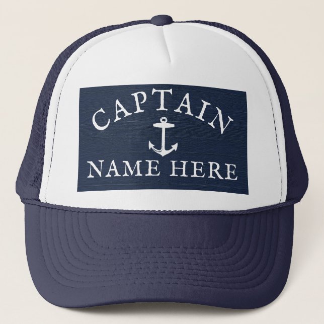 Schiffskapitän Name Nautical Anchor Navy Blue Truckerkappe (Vorderseite)