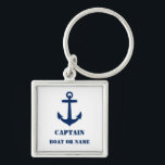 Schiffskapitän Nautical Anchor Navy & White Schlüsselanhänger<br><div class="desc">Ein benutzerdefinierter nautischer Anker mit Ihrem Personalisierten Captain Titel oder einem anderen Rank und Ihrem Namen oder Bootnamen in Navy Blue auf einem stilvollen White and Silver Schlüsselanhänger.</div>