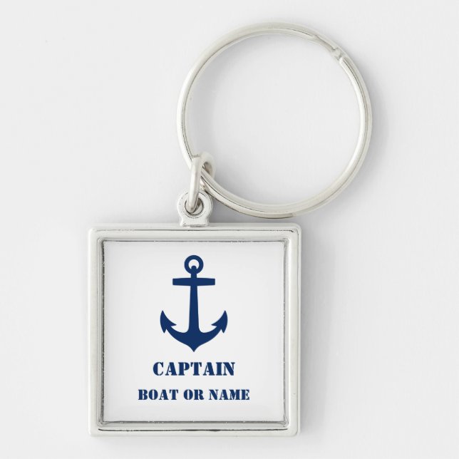 Schiffskapitän Nautical Anchor Navy & White Schlüsselanhänger (Vorne)