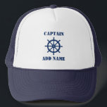 Schiffskapitän oder Schiffsnamensschiffe Rad Helm Truckerkappe<br><div class="desc">Nautical Ships Wheel Helm mit Personalisiertem Captain oder Boat Name Hat.</div>