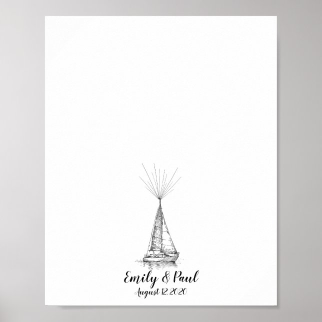 Schiffskizziertes Wedding Fingerprint Guestbook Poster (Vorne)