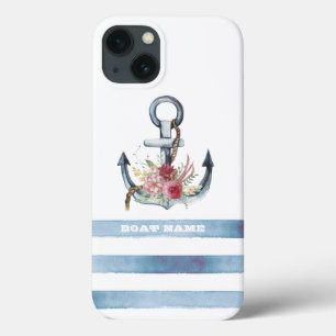 Schiffsname,Anker Blumen Streifen Case-Mate iPhone Hülle
