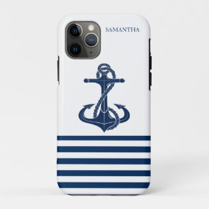 Schiffsname, Anker Marineblau Weiß Gestreift Case-Mate iPhone Hülle
