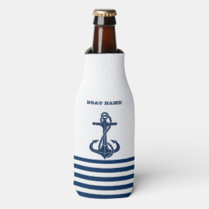Schiffsname, Anker Navy Blau Weiße Streifen Flaschenkühler