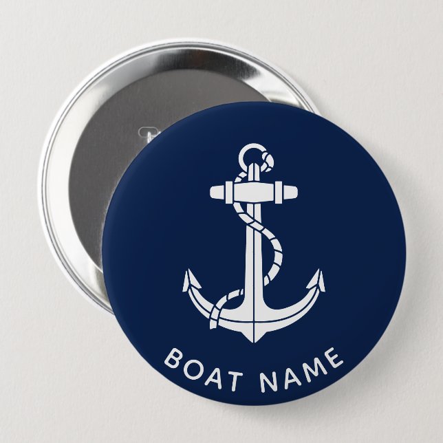 Schiffsname Anker Schifffahrt Brauch Button (Vorne & Hinten)