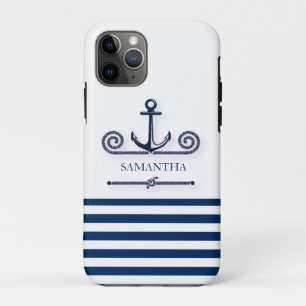 Schiffsname, Anker, Seil, marineblaue Streifen Case-Mate iPhone Hülle