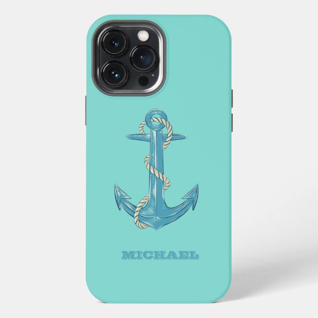 Schiffsname,Anker,Seil,Mintgrün iPhone 13 Pro Max Hülle (Rückseite)