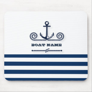 Schiffsname,Anker,Seil, Navyblaue Streifen  Mousepad