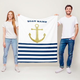 Schiffsname, Goldener Anker Marineblaue Streifen Fleecedecke