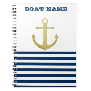 Schiffsname, Goldener Anker Marineblaue Streifen Notizblock