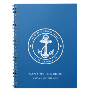 Schiffsname Nautical Anchor Blau Kapitänslogbuch Notizblock