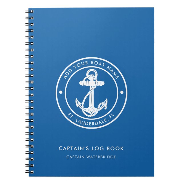 Schiffsname Nautical Anchor Blau Kapitänslogbuch Notizblock (Vorderseite)