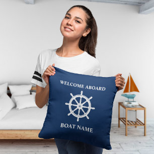 Schiffsname Nautical Schiffe Steuerrad Navy Blau Kissen