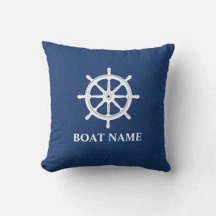 Schiffsname Nautical Ship Wheel Helm Navy Blue Kissen