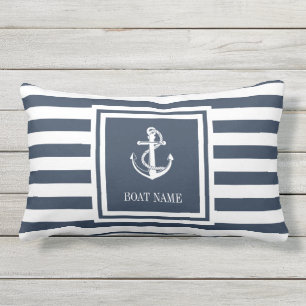 Schiffsname Navy Blau Gestreift Nautilusanker Kissen Für Draußen