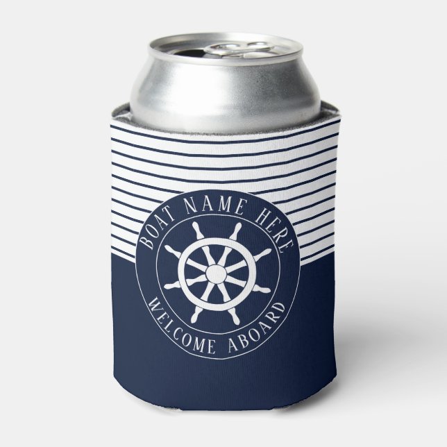 Schiffsname Navy Blue Nautical Ship Helm Yacht Dosenkühler (Kanne Vorderseite)