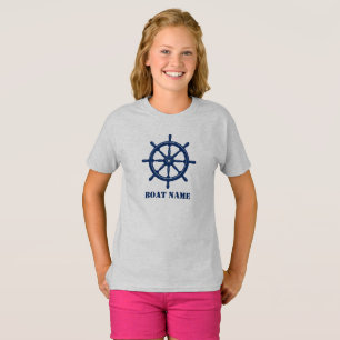 Schiffsname oder Ihr Name Helm Wheel Navy & Gray T-Shirt