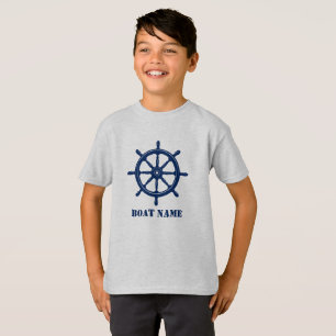 Schiffsname oder Ihr Name Helm Wheel Navy & Gray T-Shirt