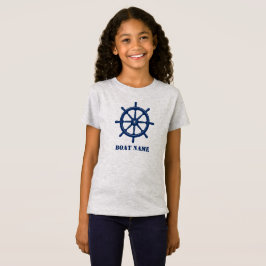 Schiffsname oder Ihr Name Helm Wheel Navy Gray T-Shirt