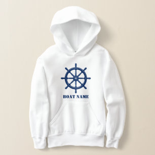 Schiffsname oder Ihr Name Helm Wheel Navy White Hoodie