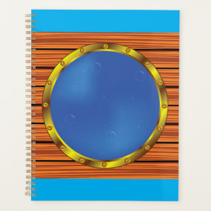 Schiffsporthole-Fenster mit blauem Wasser Planer