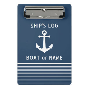 Schiffsprotokoll Ihr Bootsname Vintager nautischer Mini Klemmbrett