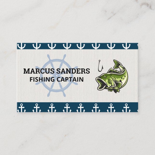 Schiffsrad | Ankermuster | Bassfisch Visitenkarte (Vorderseite)