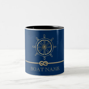 Schiffsrad aus Gold, Marineblau Zweifarbige Tasse
