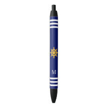 Schiffsrad & Monogramm auf blauem Hintergrund