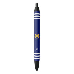 Schiffsrad & Monogramm auf blauem Hintergrund Kugelschreiber