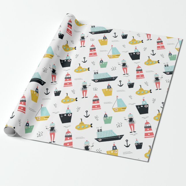 Schiffssegelschiffe des Leuchtturms Geschenkpapier (Ungerollt)