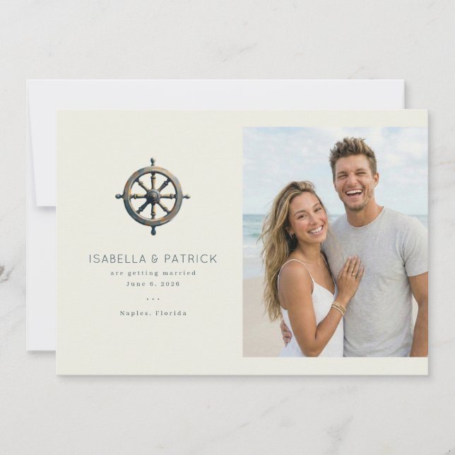 Schiffssteuer Blau Nautik Save The Date (Vorderseite)
