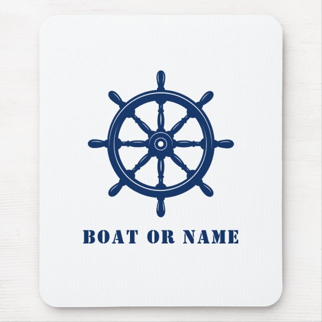 Schiffssteuer Ruder & Ihr Boot oder Name Blau Mousepad (Vorne)
