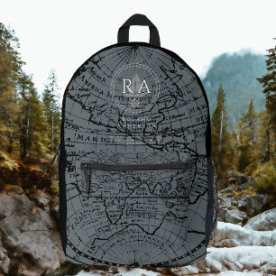 Schiffstau Monogramm Karte Grau Schwarz Bedruckter Rucksack