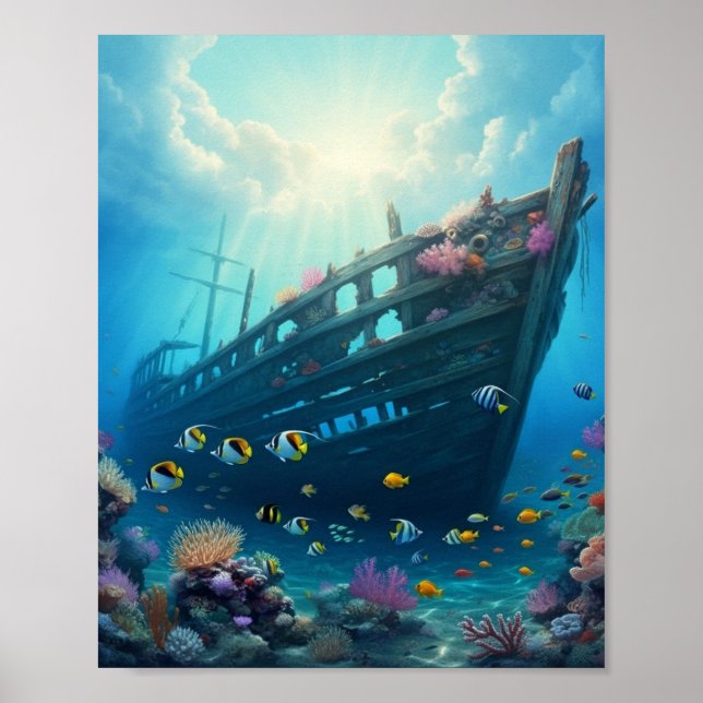 Schiffswrack auf einem Riff versteckt Poster (Vorne)
