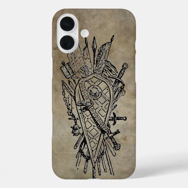 Schild aus Schwertern Imitat Leder iPhone 16 Plus Hülle (Rückseite)